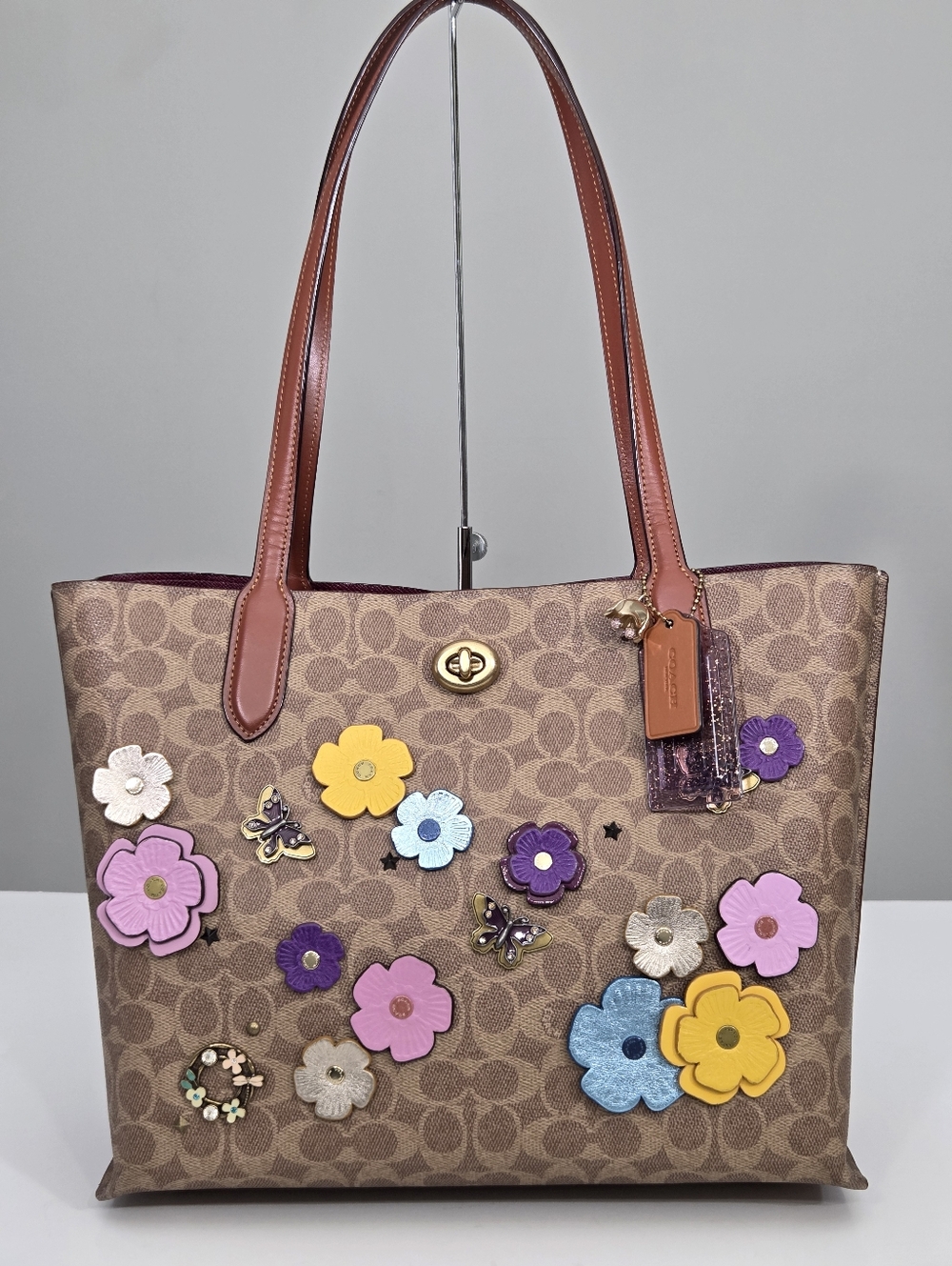 EXCELLENT COACH UPCRAFTED WILLOW TOTE BAG IN SIGNATURE CANVAS WITH TEA ROSE